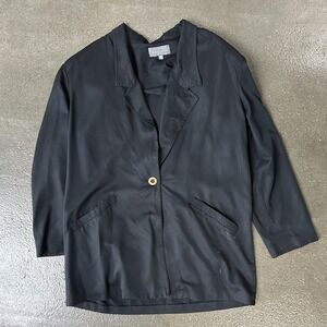 Jimmy Blazer Jacket Womens Large Black Rayon Lightweight Single Button USA Work